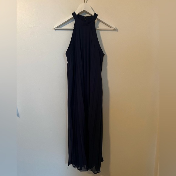 NWT BCBGENERATION Navy Blue Halter Pleated MIDI Dress Size XS - Picture 1 of 6